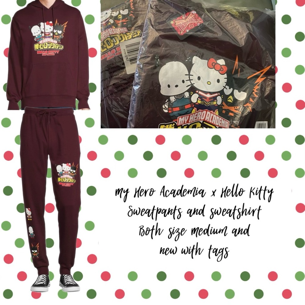 My Hero Academia x Hello Kitty crossover sweatshirt and matching pants set NIP